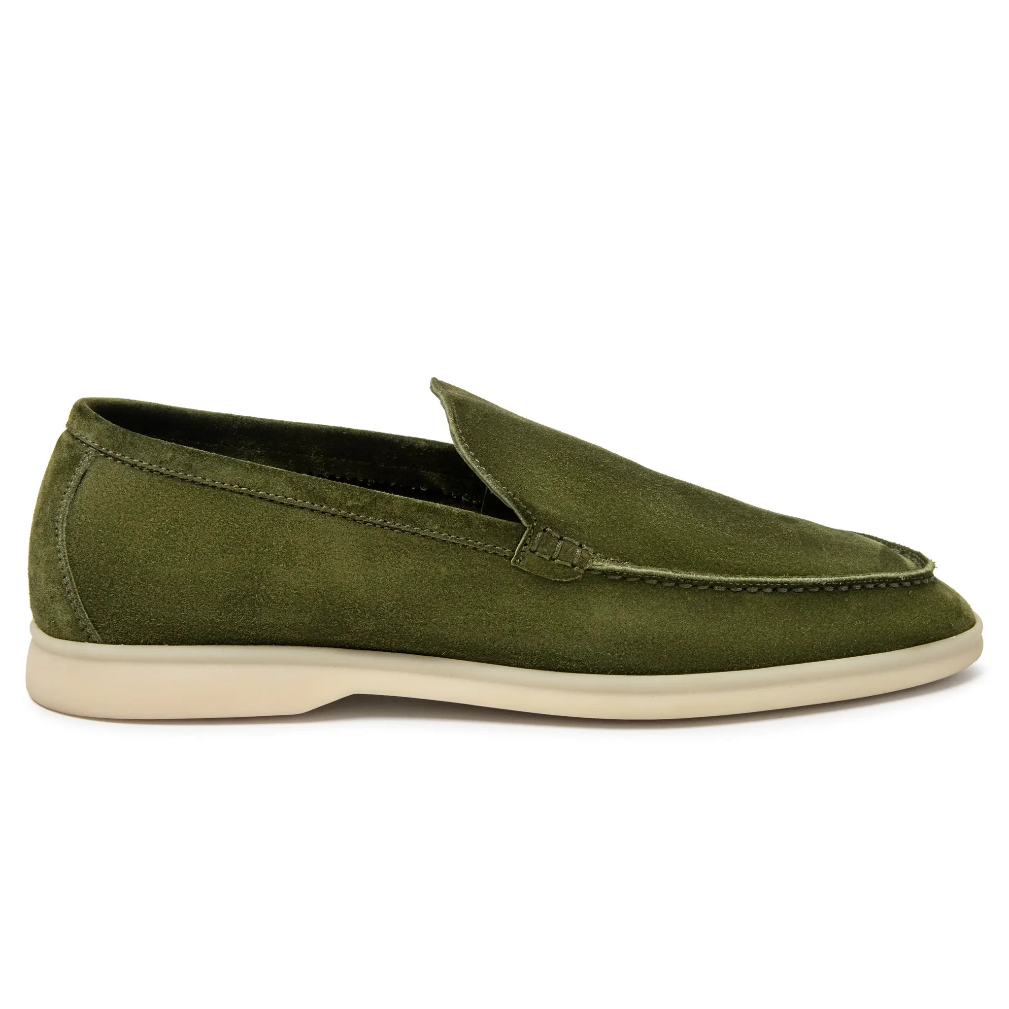 Side View of Loro Piana Summer Walk Suede Verde Harrods Loafers FAG5861